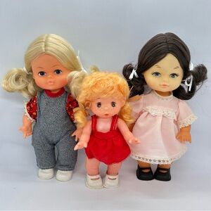 Lot/3 Vintage Dolls Jointed Made in Hong Kong with Outfit and Shoes 7"-9" Tall